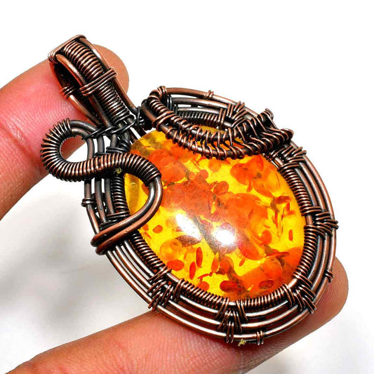 Ember’s Embrace – Amber & Copper Pendant