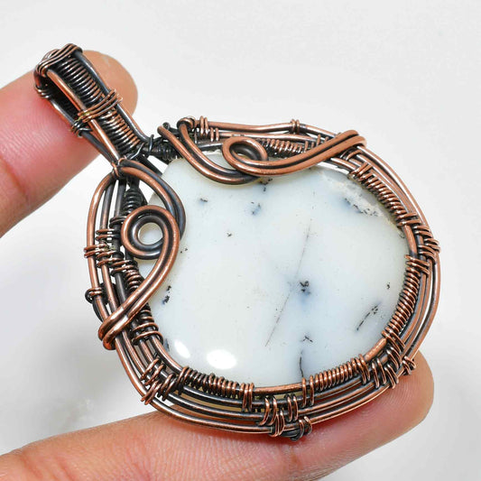 Serene Mosaic – White & Gray Stone Copper Pendant