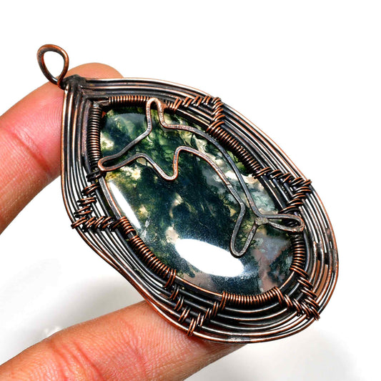 Verdant Harmony – Moss Agate & Copper Pendant