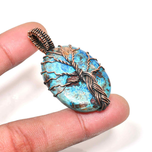 Gaia’s Embrace – Copper Turquoise Tree of Life Pendant