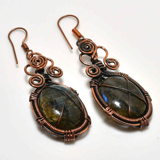 Aurora’s Veil – Labradorite & Copper Earrings
