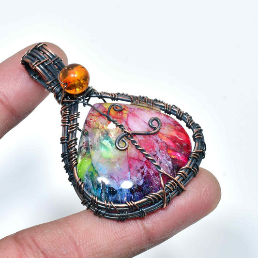 Kaleidoscope Dream – Oxidized Copper & Tourmaline Pendant