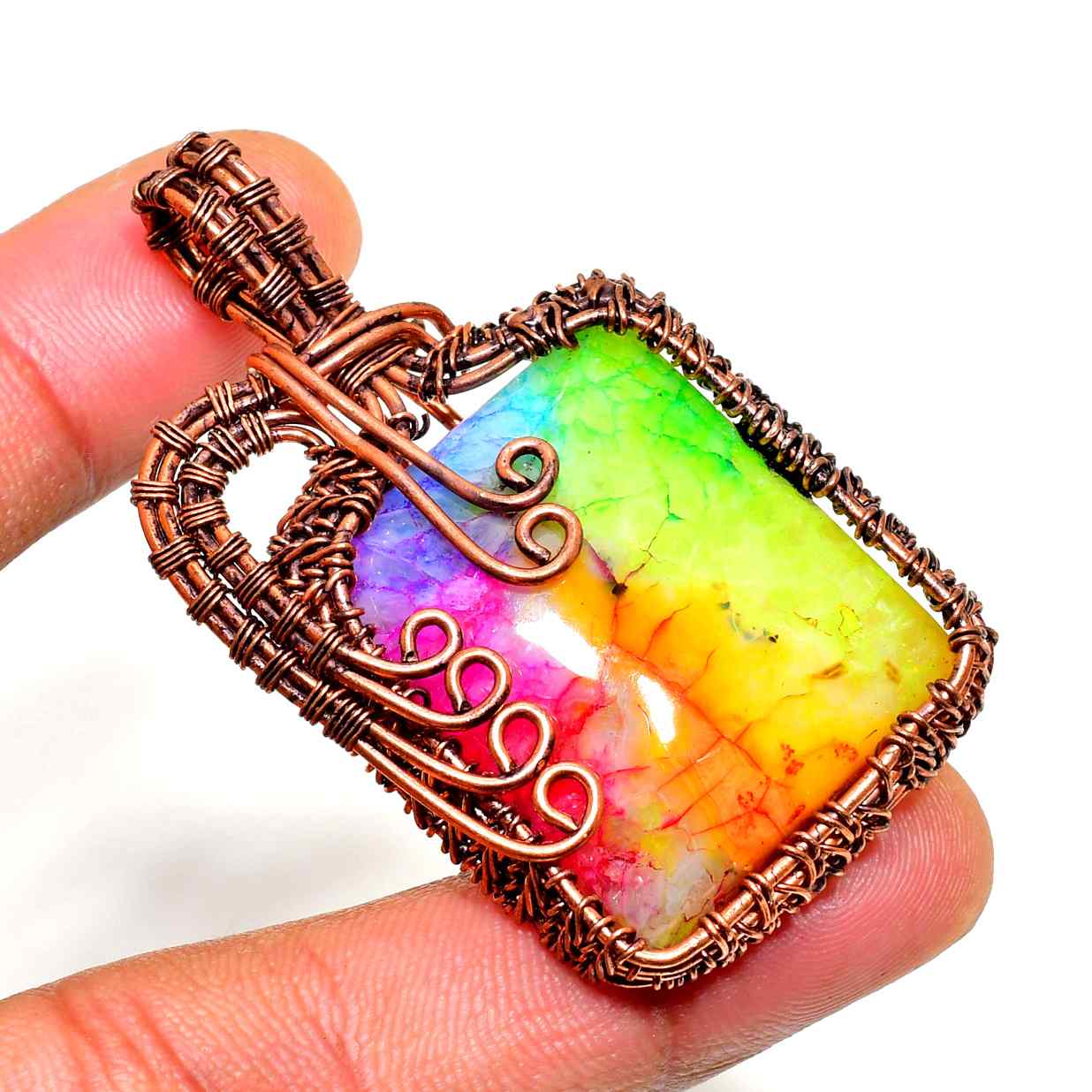 Celestial Glow – Druzy Opal Copper Pendant