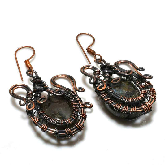Selene’s Gaze – Oxidized Copper Labradorite Earrings