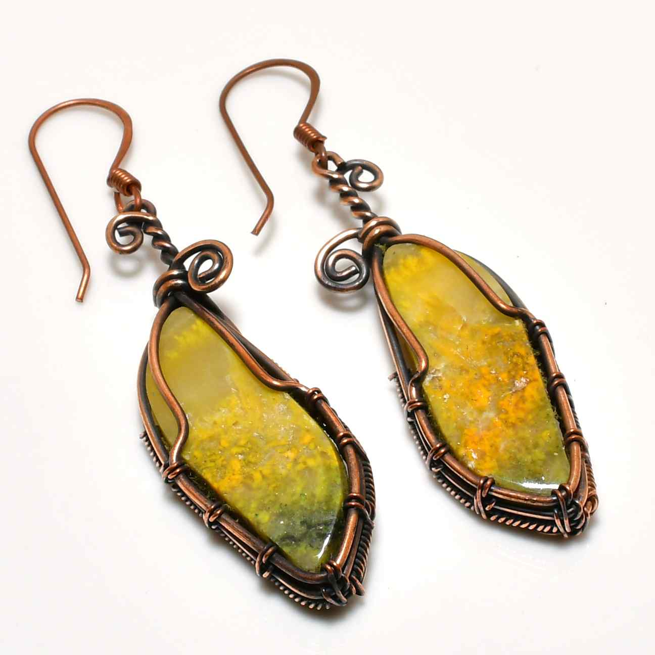 Solara’s Glow – Yellow Stone Copper Earrings