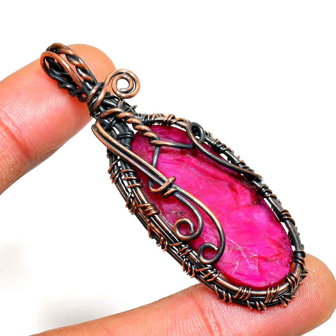 Ember Heart – Ruby & Copper Wire Pendant