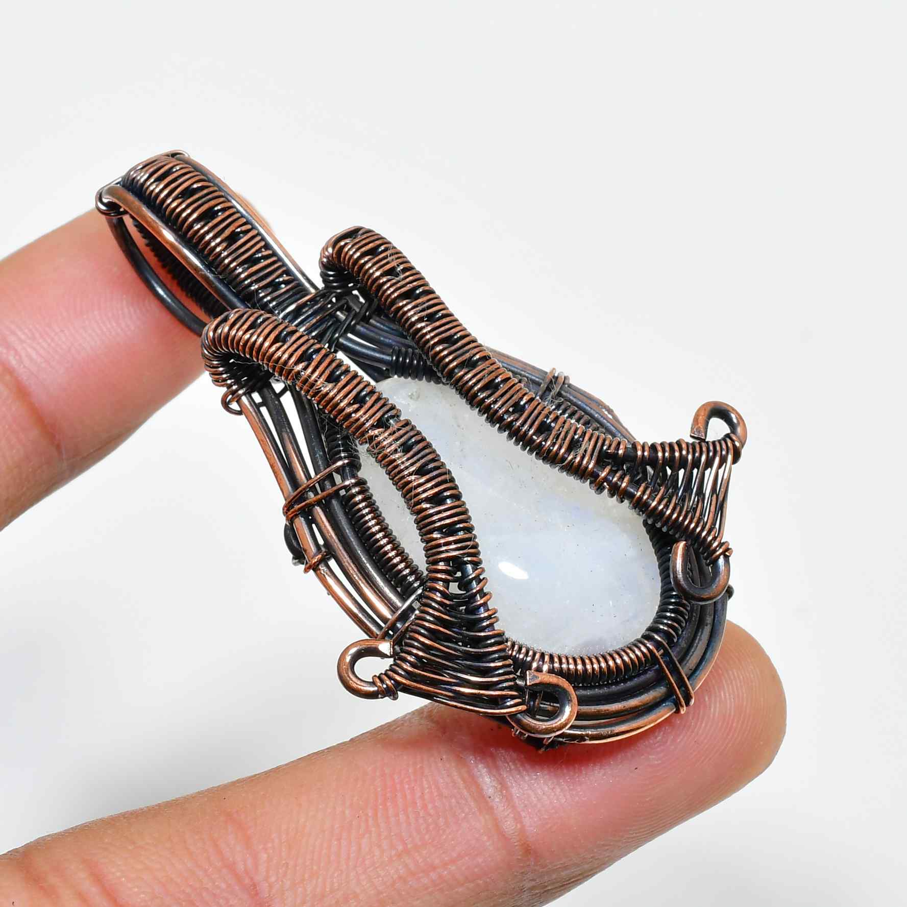 Luna’s Embrace – Oxidized Copper Moonstone Pendant