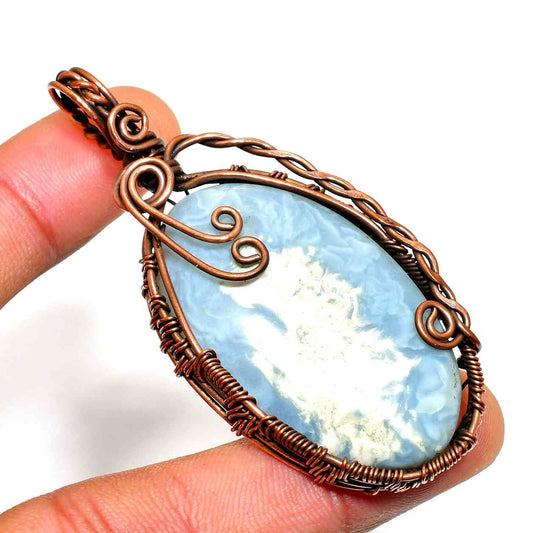 Ocean’s Embrace – Blue Lace Agate Copper Pendant