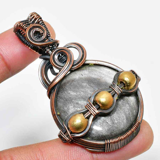Celestial Harmony – Gray Stone & Copper Pendant
