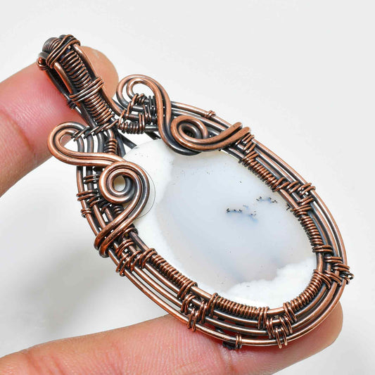 Ezra’s Veil – Natural Agate & Oxidized Copper Pendant