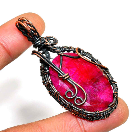 Scarlet Embrace – Ruby & Copper Pendant