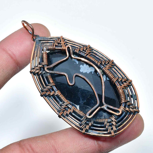 Dolphin’s Embrace – Black Agate Copper Pendant