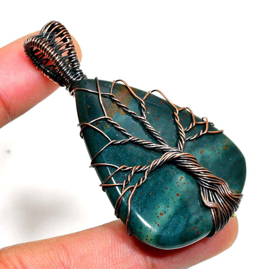 Gaia’s Tree of Life – Green Agate & Copper Pendant