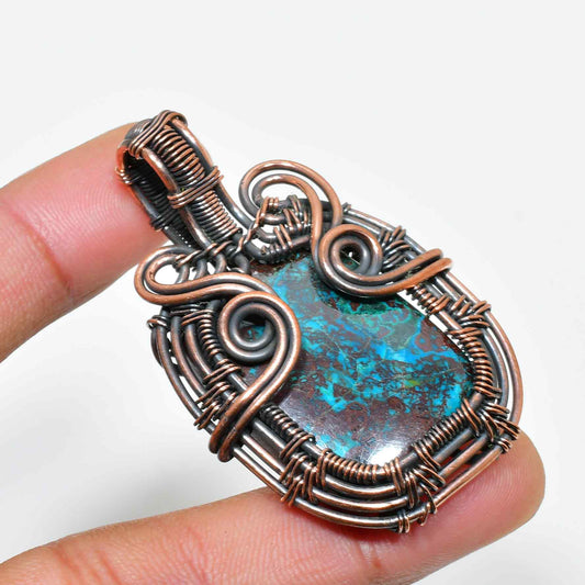 Turquoise Whirl – Oxidized Copper Pendant