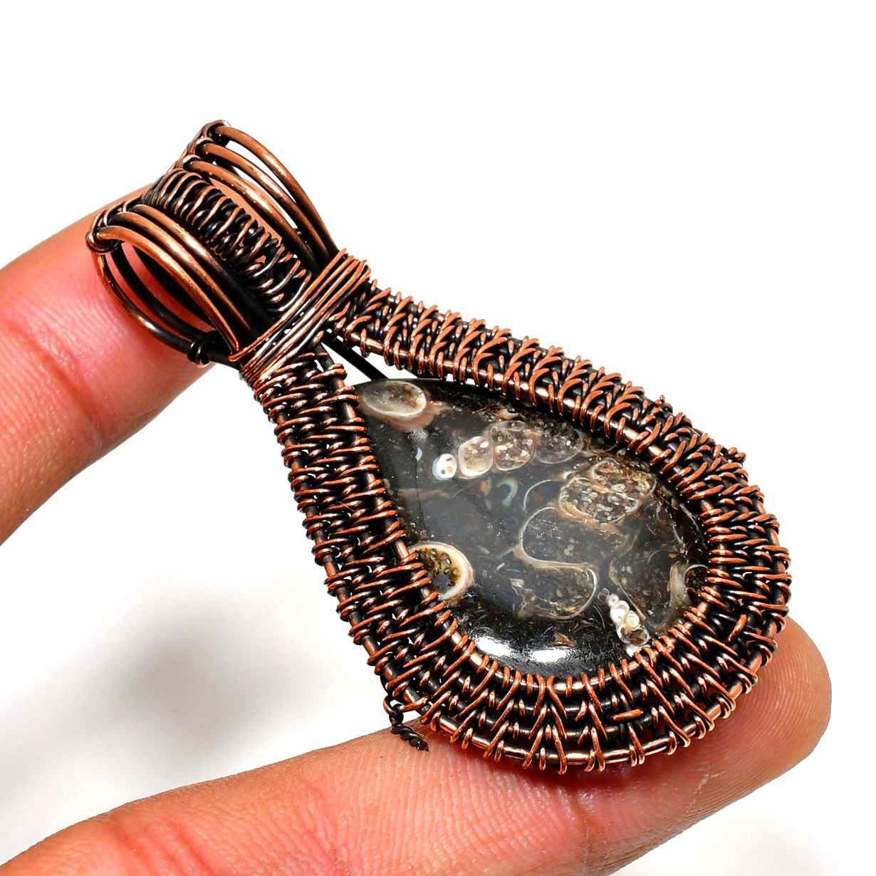Octavia’s Embrace – Oxidized Copper & Natural Stone Pendant