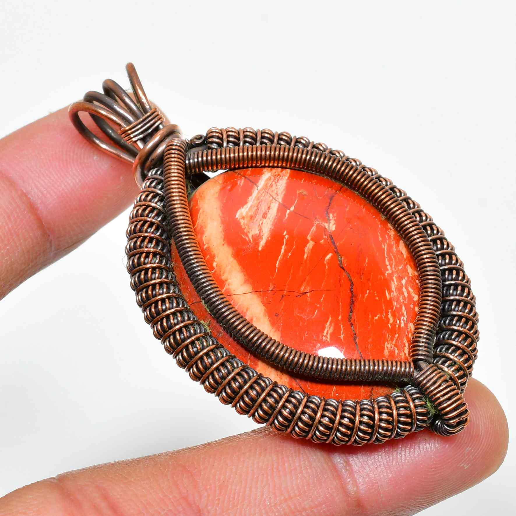 Ember’s Embrace – Jasper Copper Wire Pendant