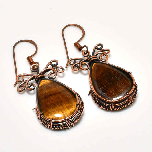 Gaia’s Guard – Tiger’s Eye Copper Earrings