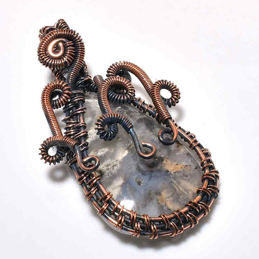 Celestial Whisper – Copper-Wrapped Agate Pendant