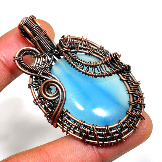 Aqua Serenity – Blue Quartz Copper Pendant
