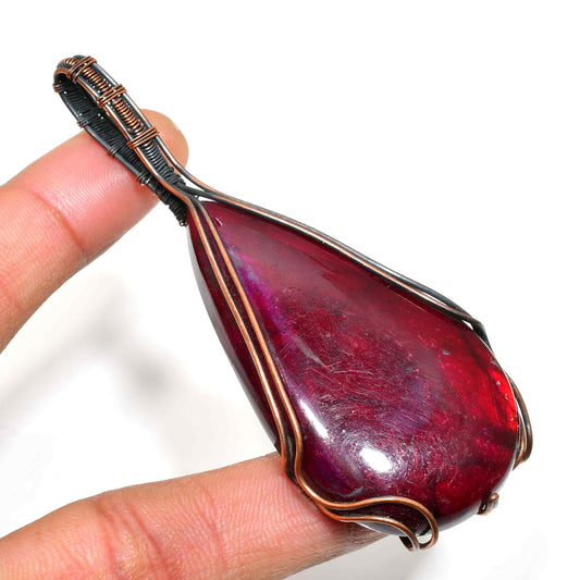 Ember’s Heart – Ruby & Copper Wire Pendant