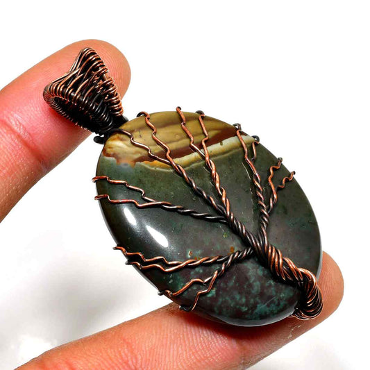 Ember’s Embrace – Green Jasper Tree of Life Pendant
