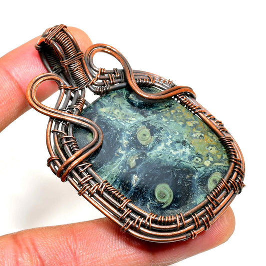 Serenity’s Embrace – Natural Gemstone & Oxidized Copper Pendant