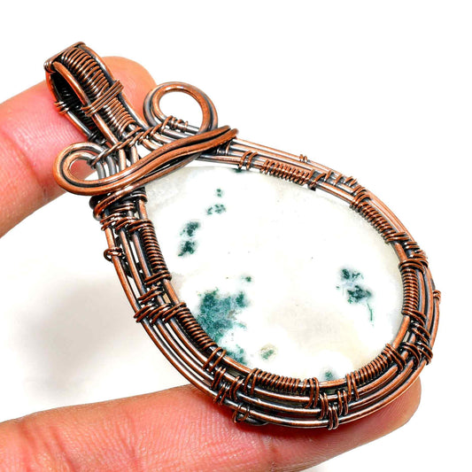 Ocean’s Whisper – Moss Agate Copper Pendant