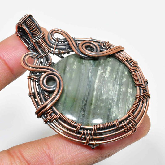 Verdant Harmony – Copper-Wrapped Greenstone Pendant