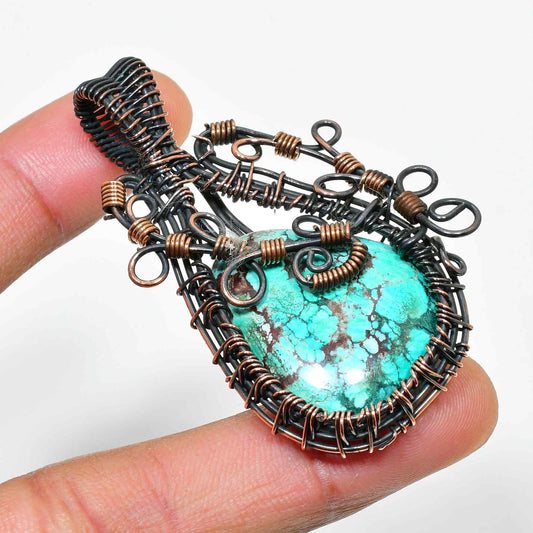 Turquoise Harmony – Oxidized Copper Pendant