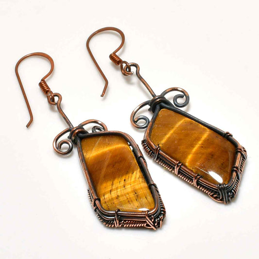 Lion’s Gaze – Tiger’s Eye Copper Earrings