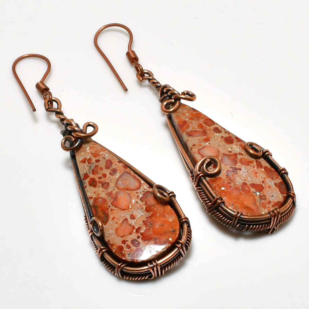 Ember’s Touch – Copper-Wrapped Natural Stone Dangle Earrings