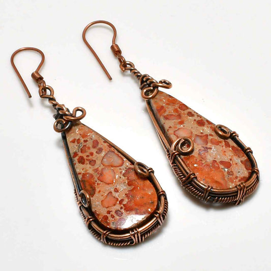 Ember’s Touch – Copper-Wrapped Natural Stone Dangle Earrings