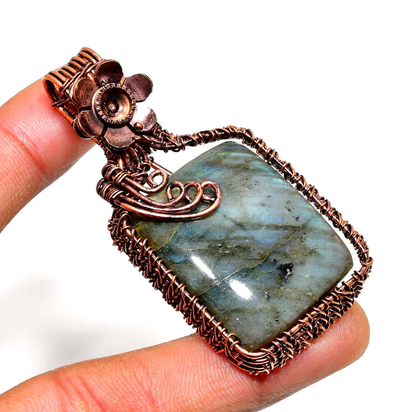 Aurora’s Veil – Labradorite Copper Pendant