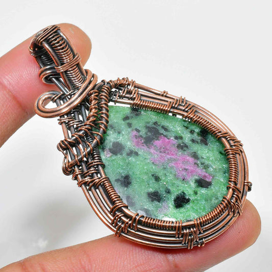 Ember’s Embrace – Ruby Zoisite Copper Pendant