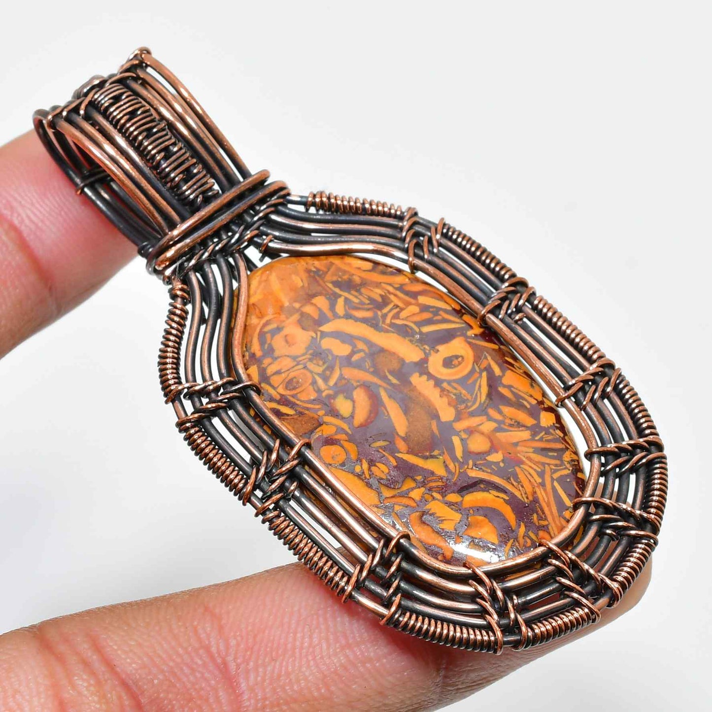 Ember Echo – Amber & Copper Wire Pendant