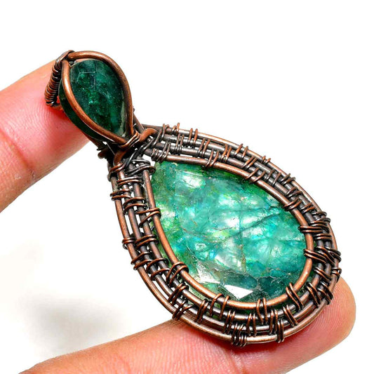 Ocean’s Heart – Rustic Copper Emerald Pendant