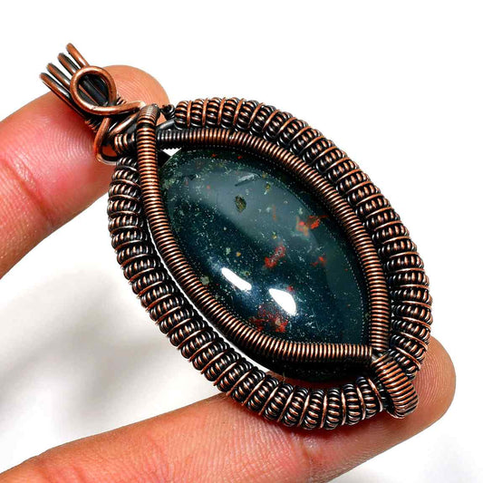 Ember’s Embrace – Copper-Wrapped Bloodstone Pendant