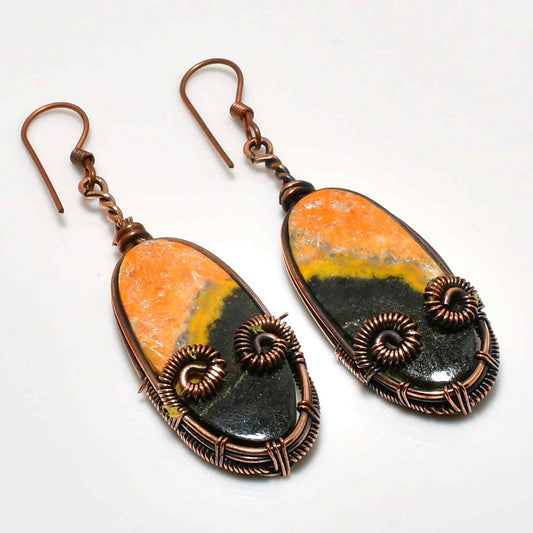 Ember Song – Copper-Wrapped Stone Earrings