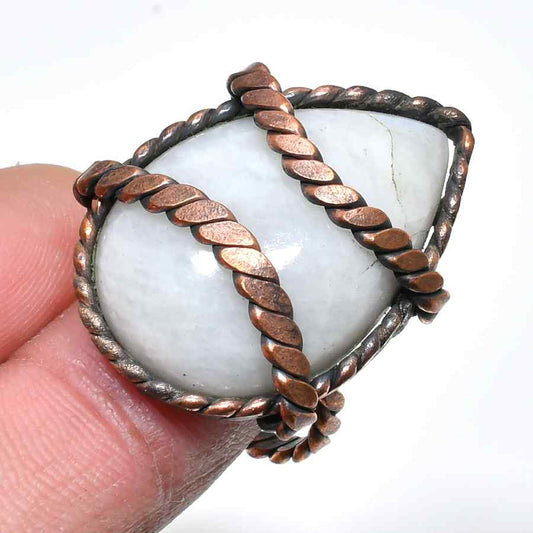 Serene Radiance – White Gemstone Copper Ring