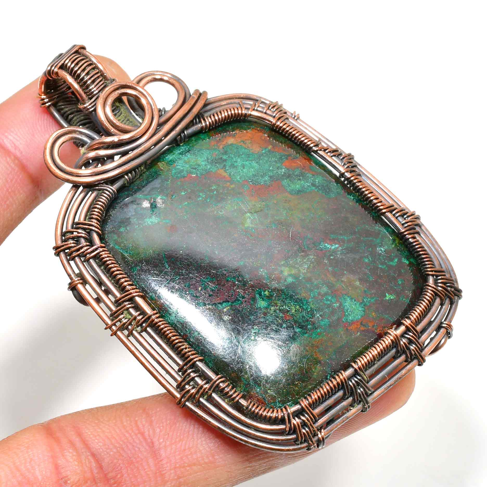 Celestial Harmony – Natural Gemstone Copper Pendant