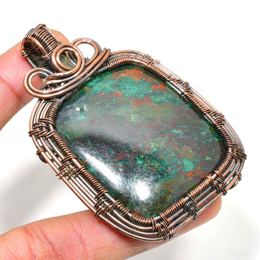 Celestial Harmony – Natural Gemstone Copper Pendant