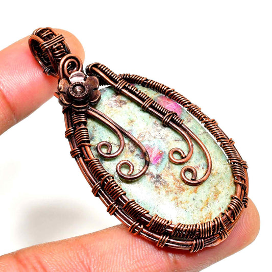 Serene Bloom – Oxidized Copper & Natural Stone Pendant
