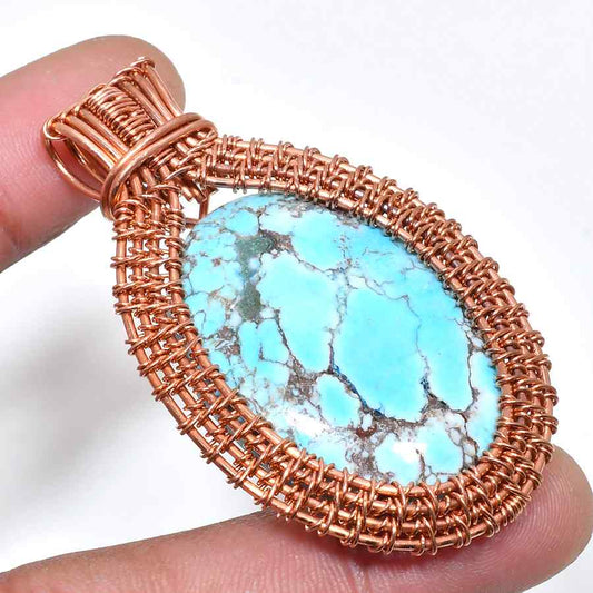 Ember’s Touch – Turquoise & Copper Wire Pendant