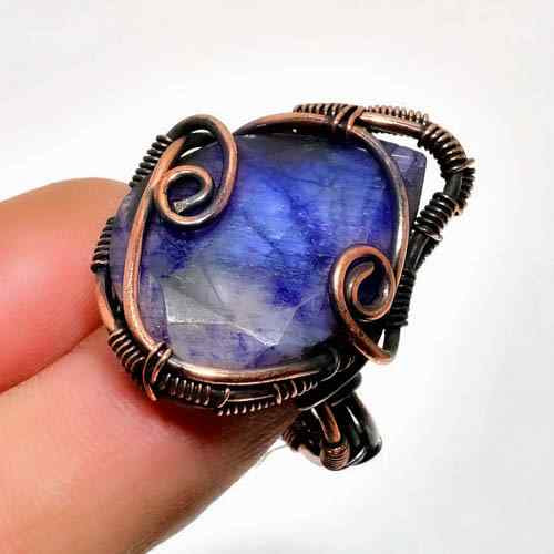 Celestial Clarity – Blue Kyanite Oxidized Copper Ring