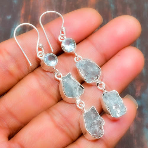 Ocean’s Whisper – Aquamarine & Topaz Silver Drops