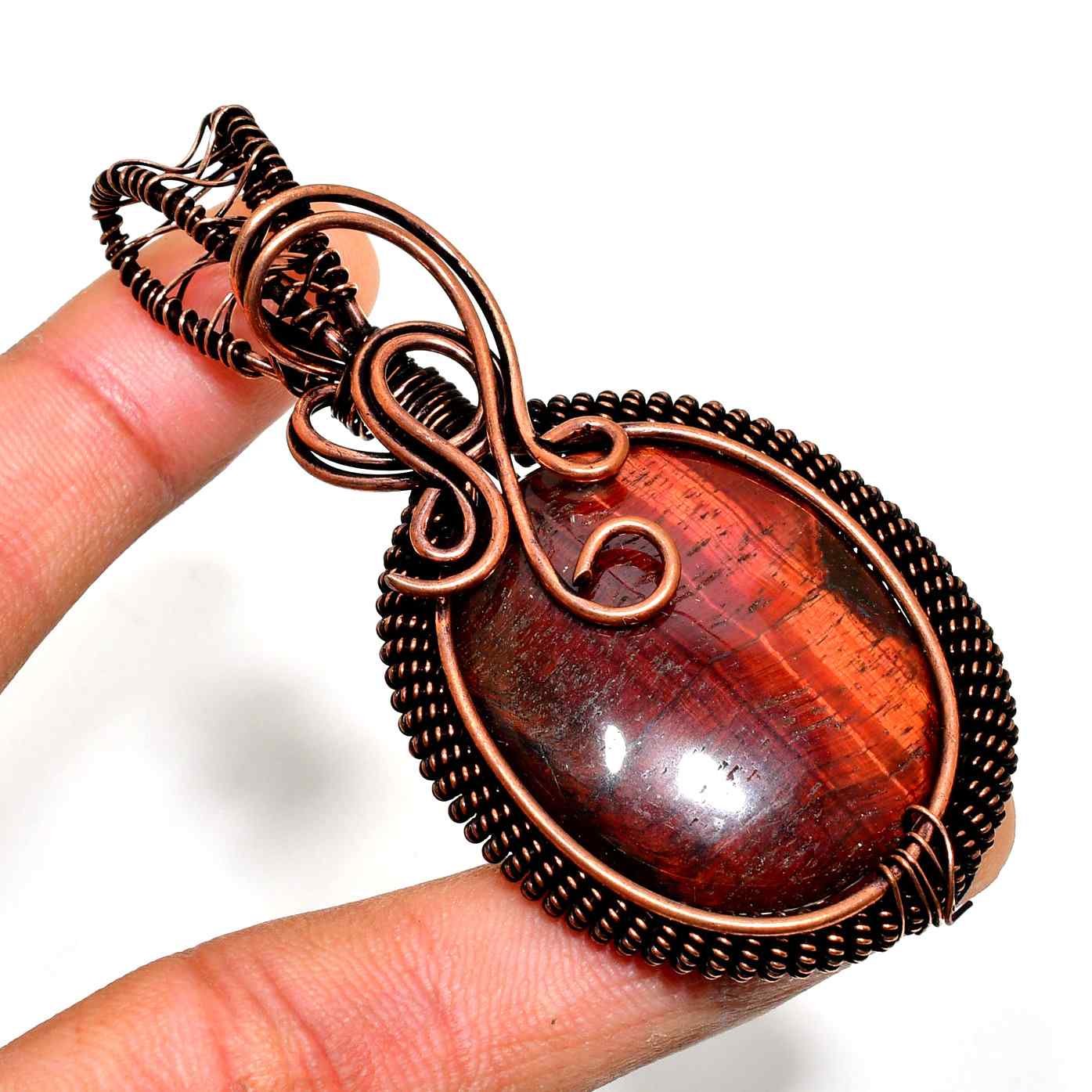 Crimson Harmony – Hand-Wrapped Tiger’s Eye Pendant