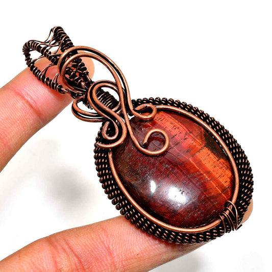 Crimson Harmony – Hand-Wrapped Tiger’s Eye Pendant