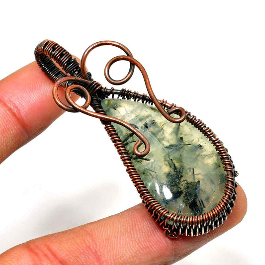 Gaia’s Embrace – Green Stone Copper Pendant