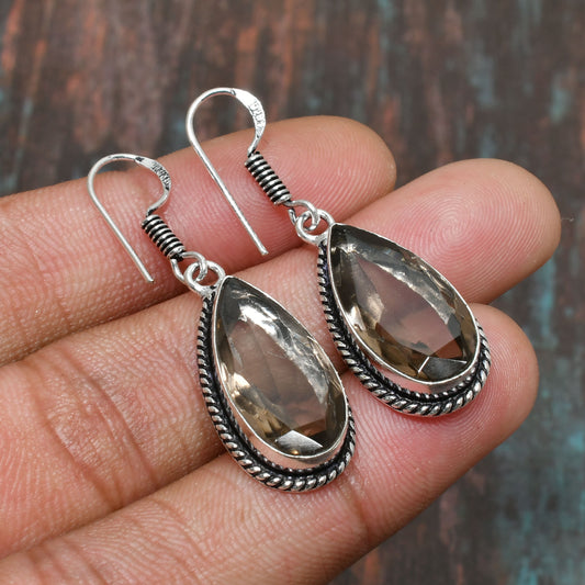 Serenity’s Shield – Sterling Silver Smoky Quartz Earrings