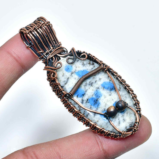 Azure Embrace – Copper-Wrapped Stone Pendant